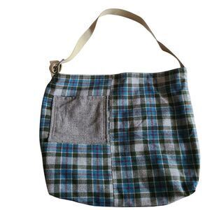 handcrafted tote double-sided bag large capacity tartan plaid + camo